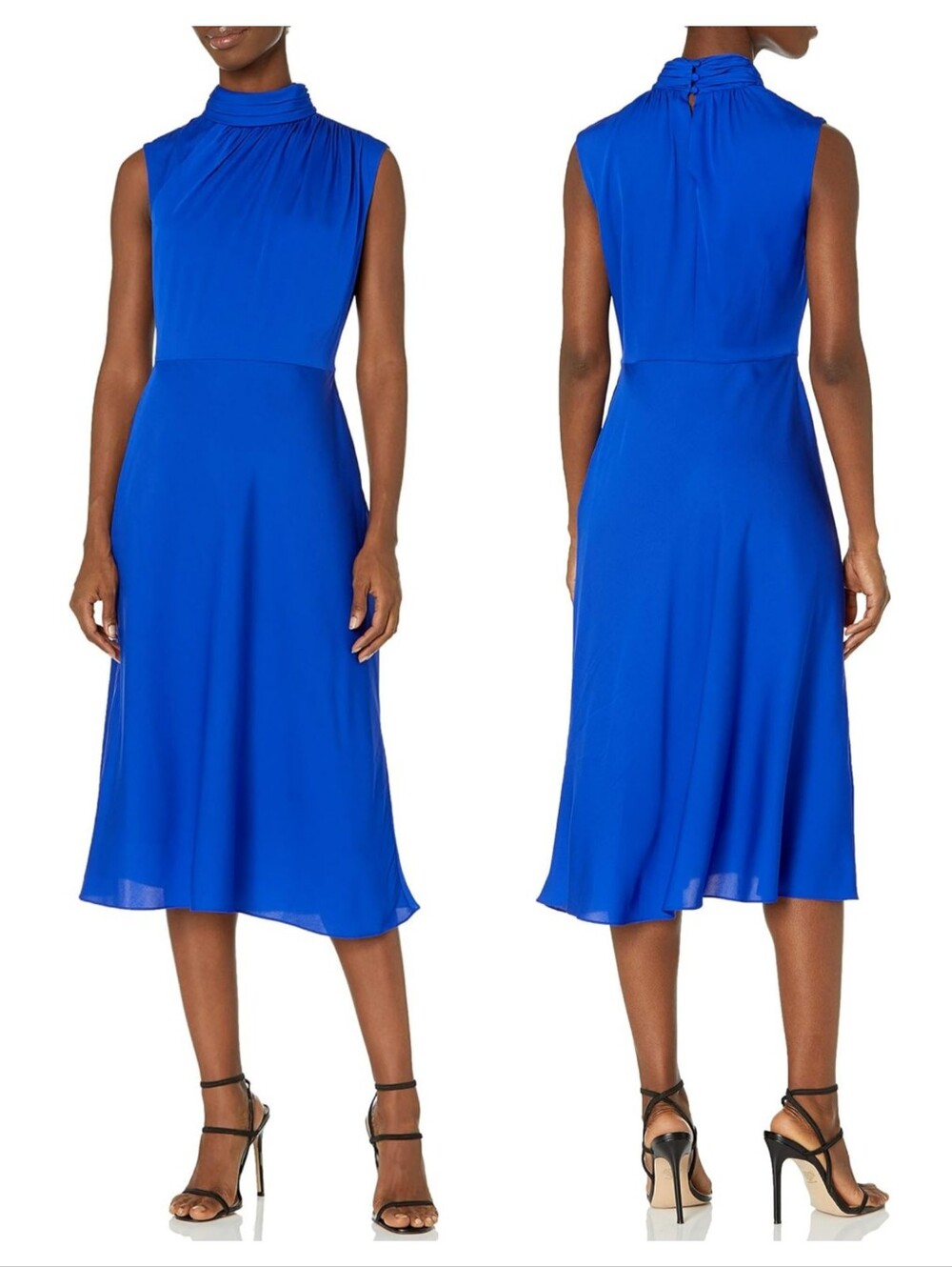 Milly Women's Finnlee Mock Neck Stretch Silk Midi Dress in Cobalt Size 8